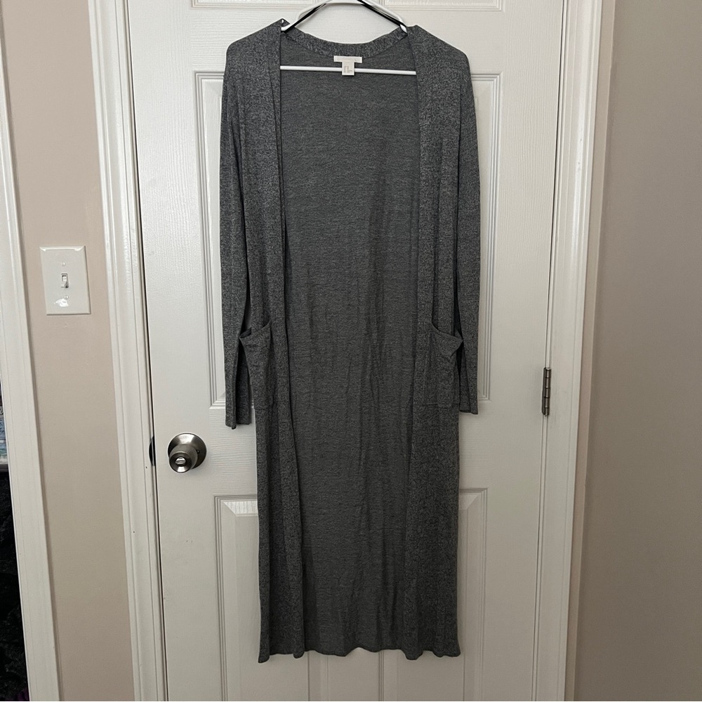 H&M Long Gray Open-Front Duster Cardigan
